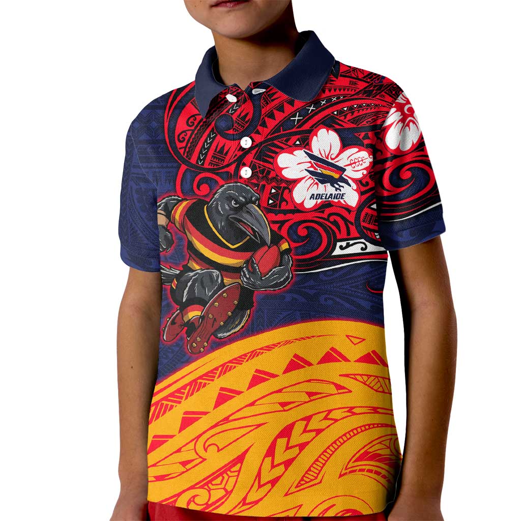 Adelaide Crow Mascot Kid Polo Shirt Polynesian Tribal Pattern Bold Island Style