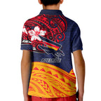 Adelaide Crow Mascot Kid Polo Shirt Polynesian Tribal Pattern Bold Island Style