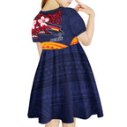 Adelaide Crow Mascot Kid Short Sleeve Dress Polynesian Tribal Pattern Bold Island Style