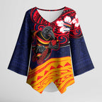 Adelaide Crow Mascot Kimono Sleeve Blouse Polynesian Tribal Pattern Bold Island Style