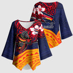Adelaide Crow Mascot Kimono Sleeve Blouse Polynesian Tribal Pattern Bold Island Style