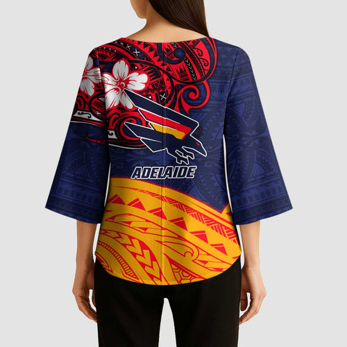 Adelaide Crow Mascot Kimono Sleeve Blouse Polynesian Tribal Pattern Bold Island Style