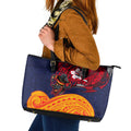 Adelaide Crow Mascot Leather Tote Bag Polynesian Tribal Pattern Bold Island Style