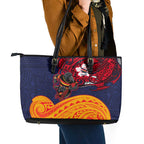 Adelaide Crow Mascot Leather Tote Bag Polynesian Tribal Pattern Bold Island Style