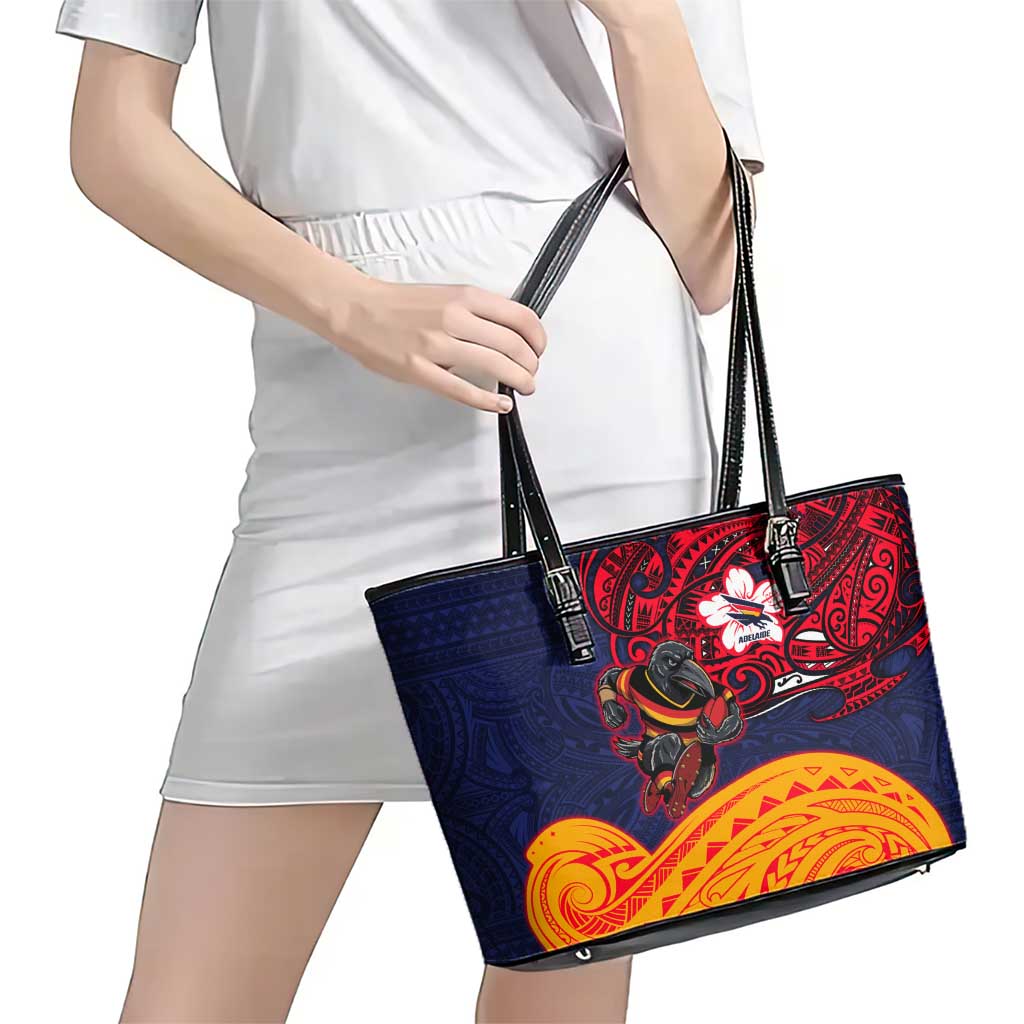 Adelaide Crow Mascot Leather Tote Bag Polynesian Tribal Pattern Bold Island Style