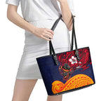 Adelaide Crow Mascot Leather Tote Bag Polynesian Tribal Pattern Bold Island Style