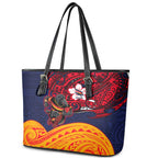 Adelaide Crow Mascot Leather Tote Bag Polynesian Tribal Pattern Bold Island Style