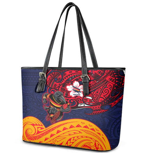Adelaide Crow Mascot Leather Tote Bag Polynesian Tribal Pattern Bold Island Style