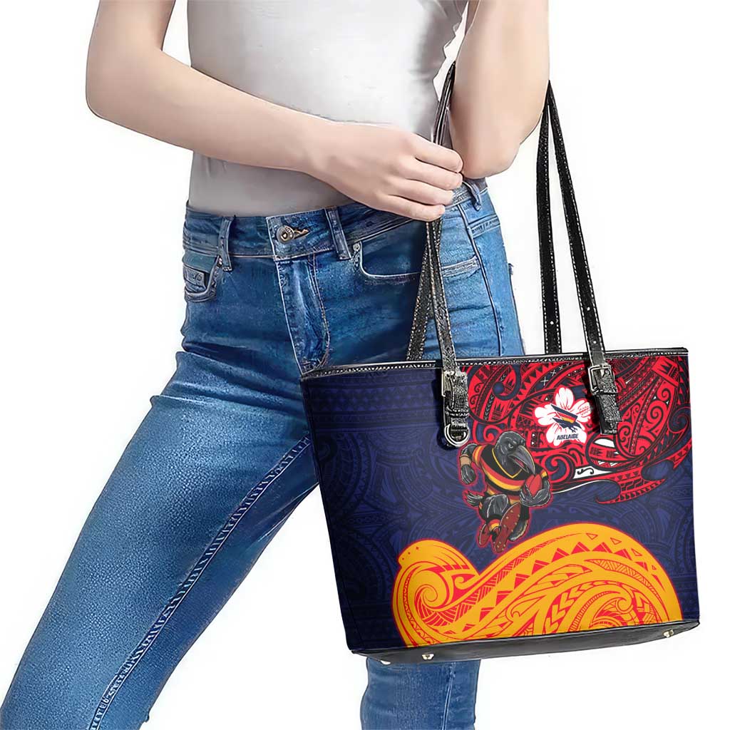 Adelaide Crow Mascot Leather Tote Bag Polynesian Tribal Pattern Bold Island Style