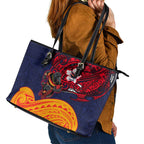 Adelaide Crow Mascot Leather Tote Bag Polynesian Tribal Pattern Bold Island Style