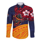 Adelaide Crow Mascot Long Sleeve Button Shirt Polynesian Tribal Pattern Bold Island Style