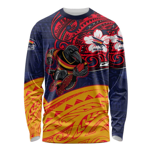 Adelaide Crow Mascot Long Sleeve Shirt Polynesian Tribal Pattern Bold Island Style