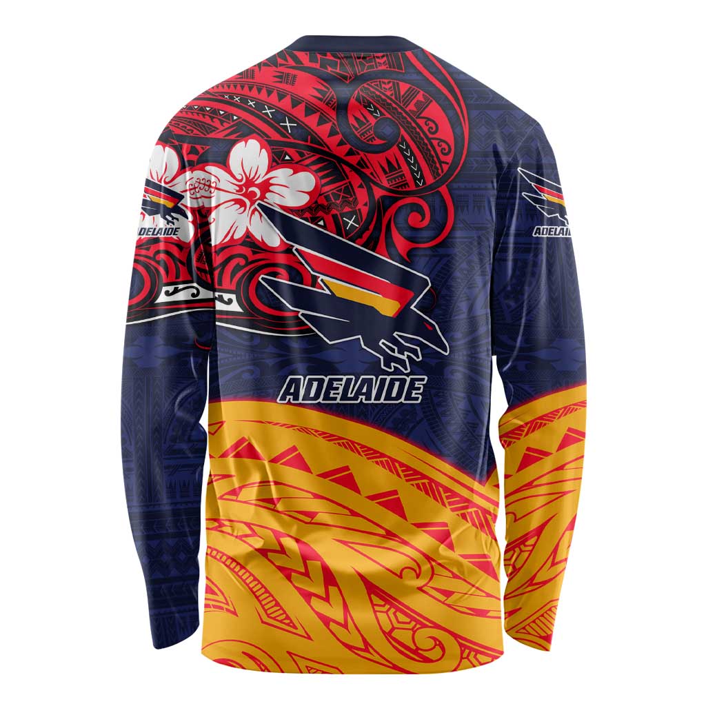 Adelaide Crow Mascot Long Sleeve Shirt Polynesian Tribal Pattern Bold Island Style