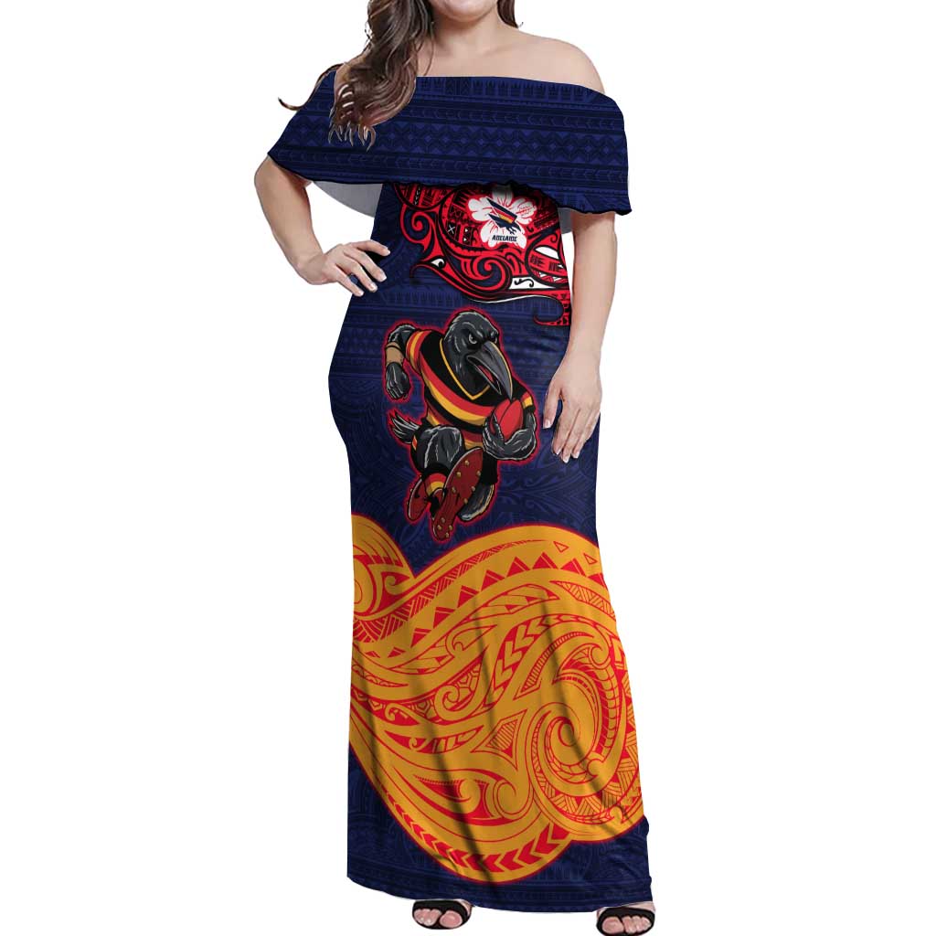 Adelaide Crow Mascot Off Shoulder Maxi Dress Polynesian Tribal Pattern Bold Island Style