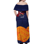 Adelaide Crow Mascot Off Shoulder Maxi Dress Polynesian Tribal Pattern Bold Island Style