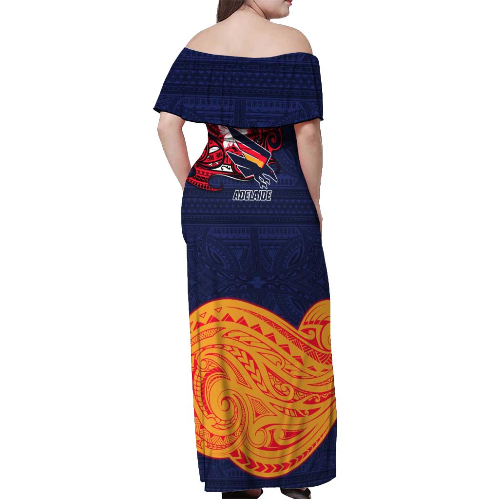 Adelaide Crow Mascot Off Shoulder Maxi Dress Polynesian Tribal Pattern Bold Island Style