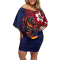 Adelaide Crow Mascot Off Shoulder Short Dress Polynesian Tribal Pattern Bold Island Style