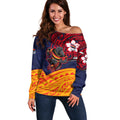 Adelaide Crow Mascot Off Shoulder Sweater Polynesian Tribal Pattern Bold Island Style