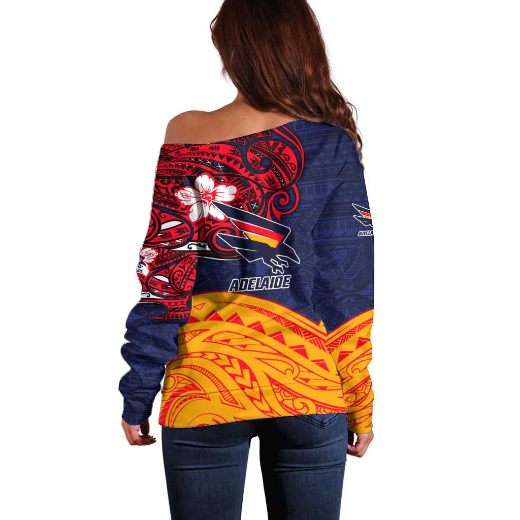 Adelaide Crow Mascot Off Shoulder Sweater Polynesian Tribal Pattern Bold Island Style