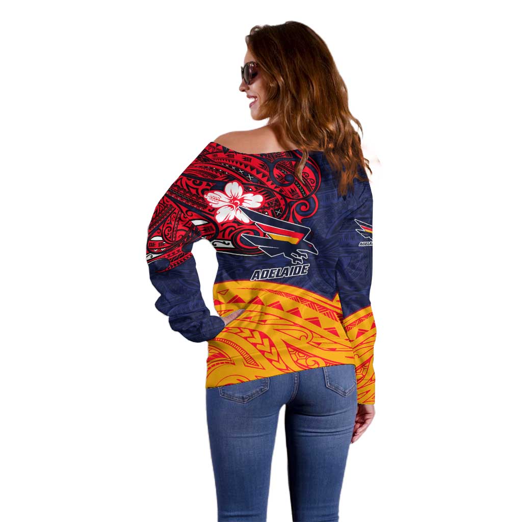 Adelaide Crow Mascot Off Shoulder Sweater Polynesian Tribal Pattern Bold Island Style
