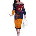 Adelaide Crow Mascot Off The Shoulder Long Sleeve Dress Polynesian Tribal Pattern Bold Island Style