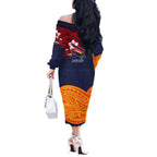 Adelaide Crow Mascot Off The Shoulder Long Sleeve Dress Polynesian Tribal Pattern Bold Island Style