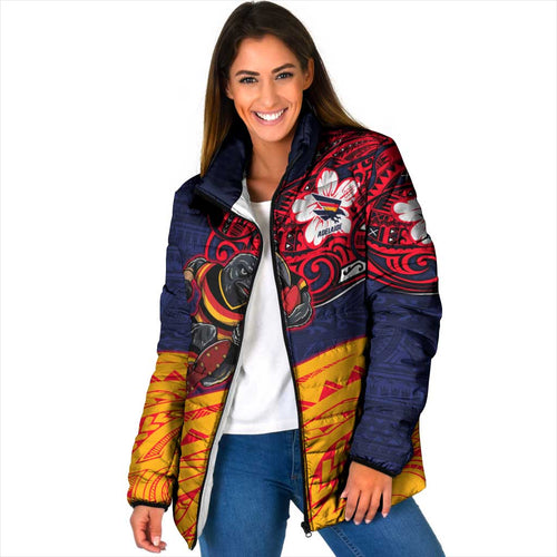 Adelaide Crow Mascot Padded Jacket Polynesian Tribal Pattern Bold Island Style