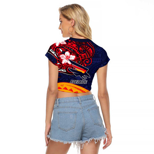Adelaide Crow Mascot Raglan Cropped T Shirt Polynesian Tribal Pattern Bold Island Style