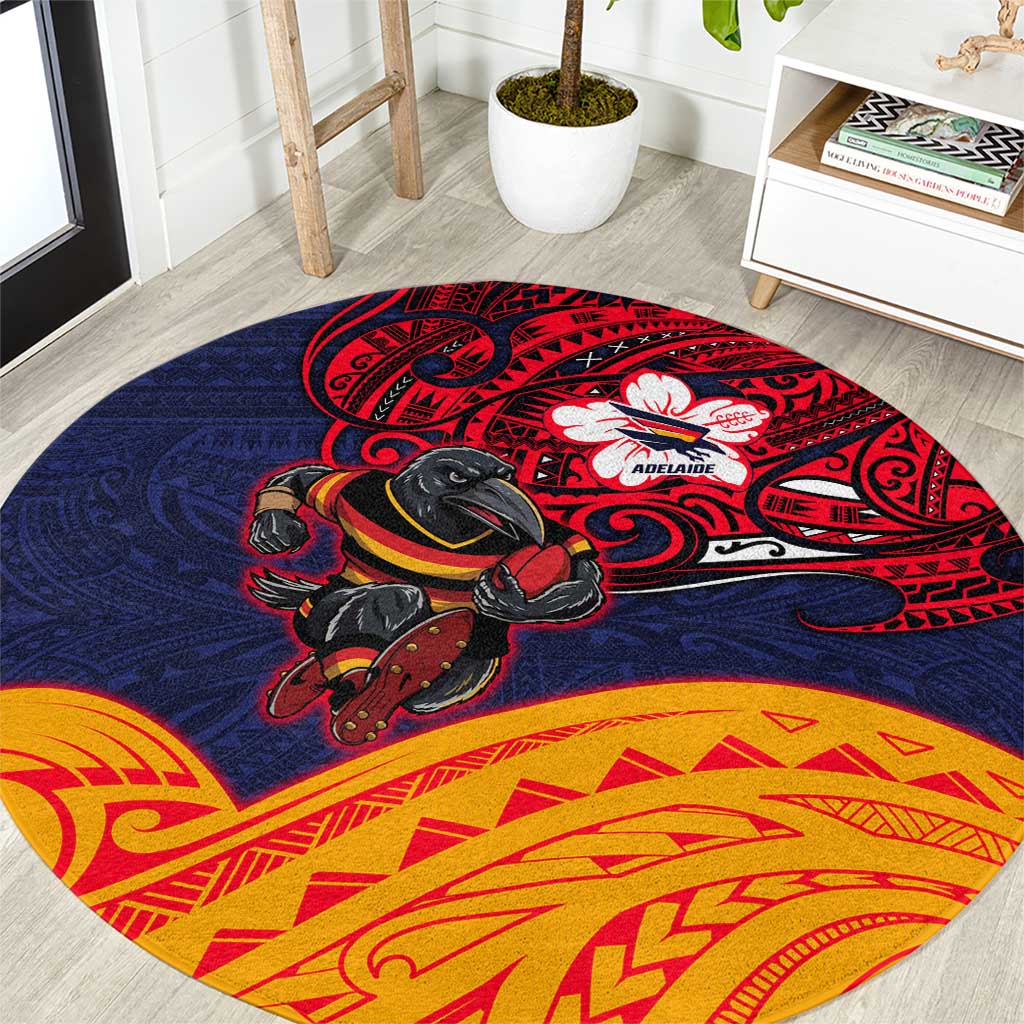 Adelaide Crow Mascot Round Carpet Polynesian Tribal Pattern Bold Island Style