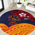 Adelaide Crow Mascot Round Carpet Polynesian Tribal Pattern Bold Island Style