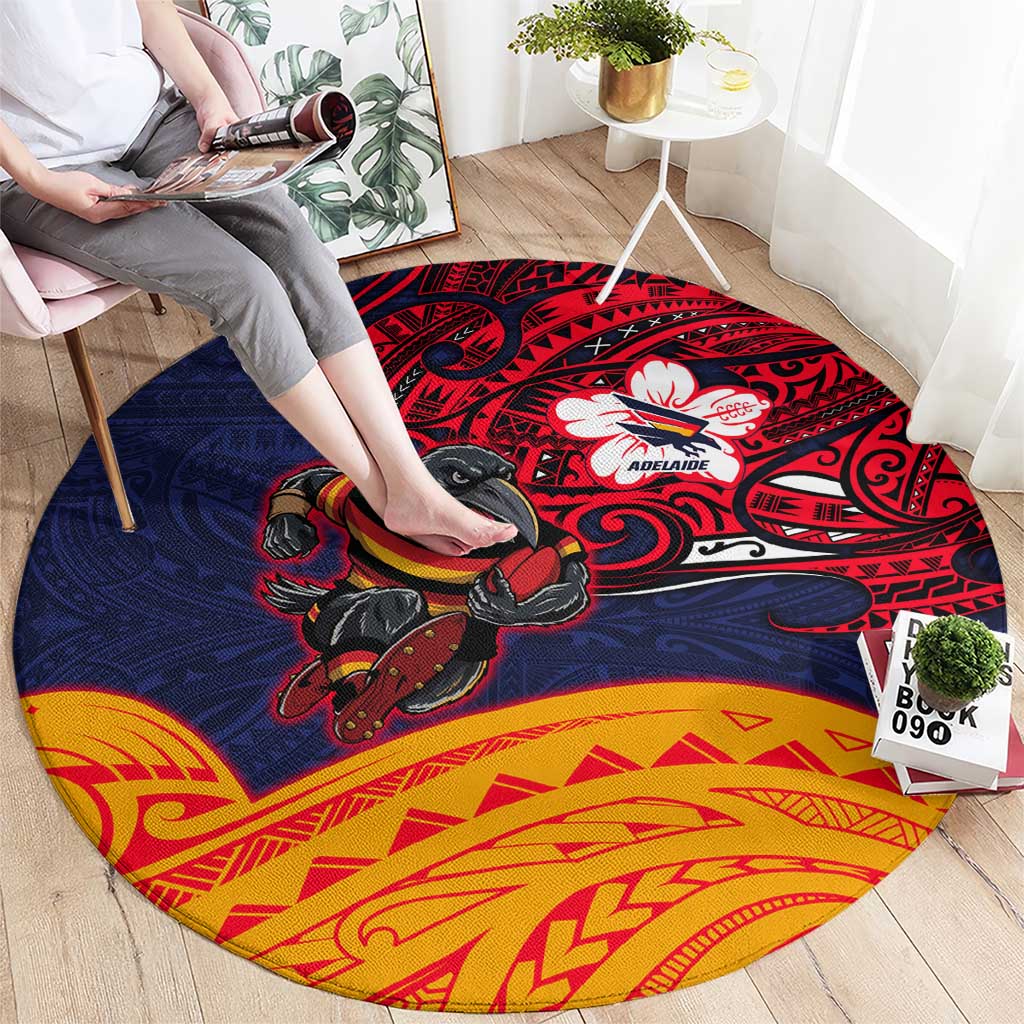 Adelaide Crow Mascot Round Carpet Polynesian Tribal Pattern Bold Island Style