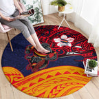 Adelaide Crow Mascot Round Carpet Polynesian Tribal Pattern Bold Island Style