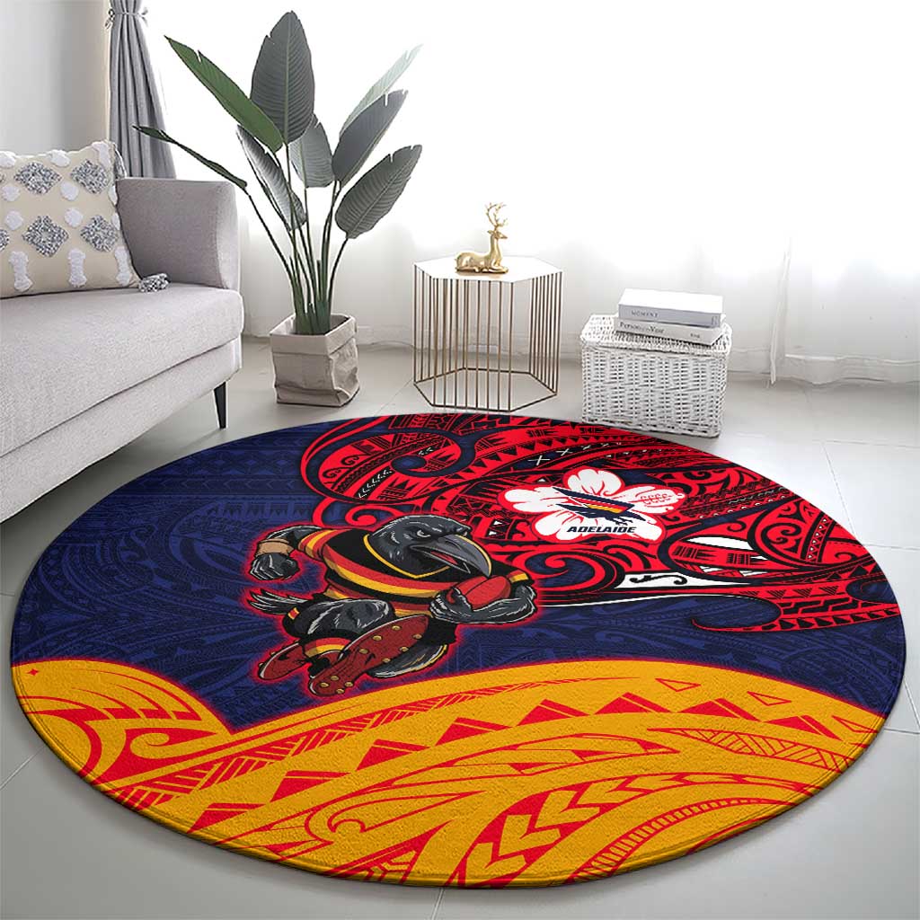 Adelaide Crow Mascot Round Carpet Polynesian Tribal Pattern Bold Island Style