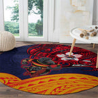 Adelaide Crow Mascot Round Carpet Polynesian Tribal Pattern Bold Island Style