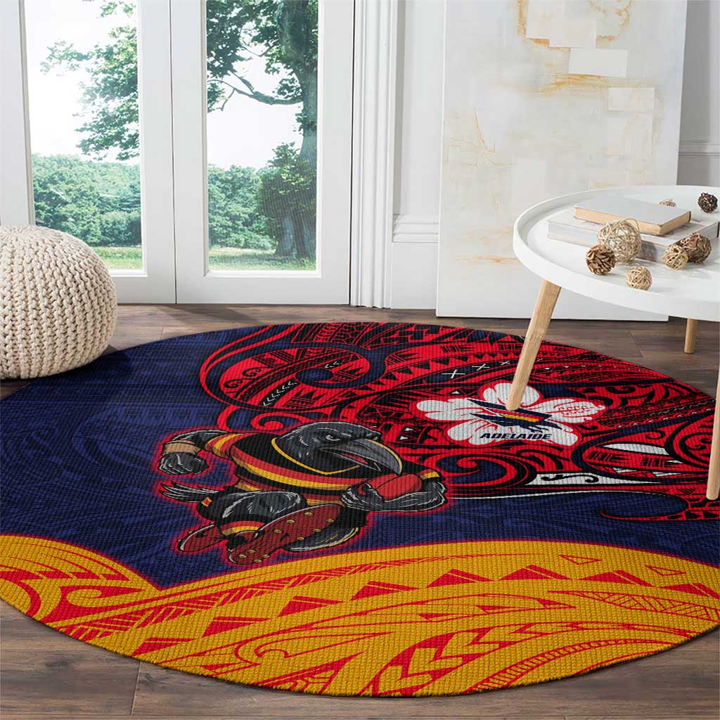 Adelaide Crow Mascot Round Carpet Polynesian Tribal Pattern Bold Island Style