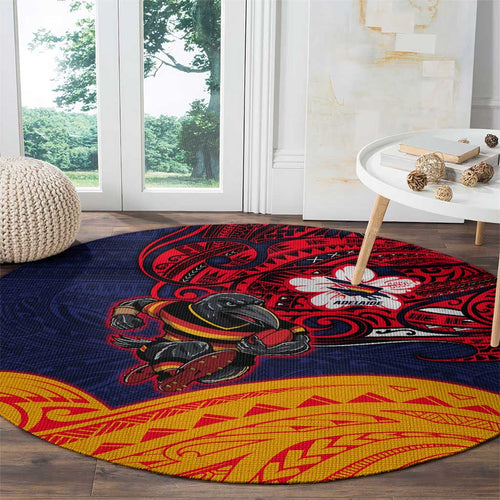 Adelaide Crow Mascot Round Carpet Polynesian Tribal Pattern Bold Island Style