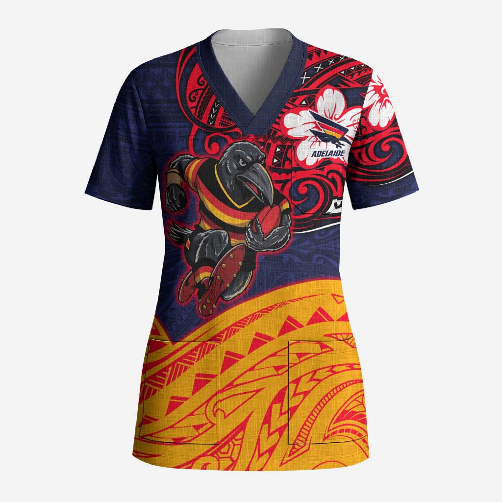 Adelaide Crow Mascot Scrub Top Polynesian Tribal Pattern Bold Island Style