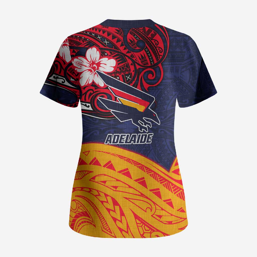 Adelaide Crow Mascot Scrub Top Polynesian Tribal Pattern Bold Island Style