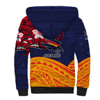 Adelaide Crow Mascot Sherpa Hoodie Polynesian Tribal Pattern Bold Island Style