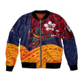 Adelaide Crow Mascot Sleeve Zip Bomber Jacket Polynesian Tribal Pattern Bold Island Style