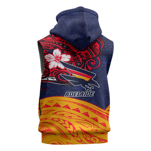 Adelaide Crow Mascot Sleeveless Hoodie Polynesian Tribal Pattern Bold Island Style