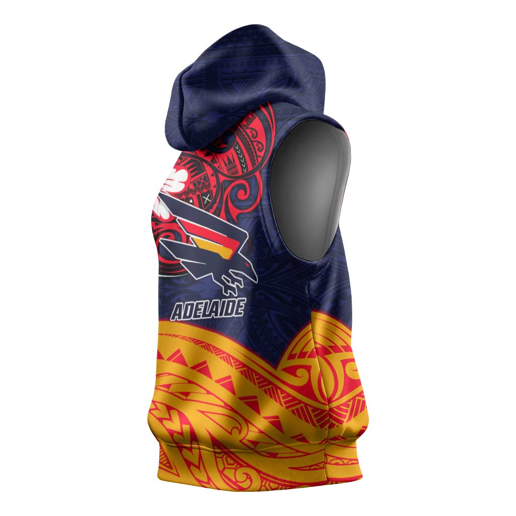 Adelaide Crow Mascot Sleeveless Hoodie Polynesian Tribal Pattern Bold Island Style