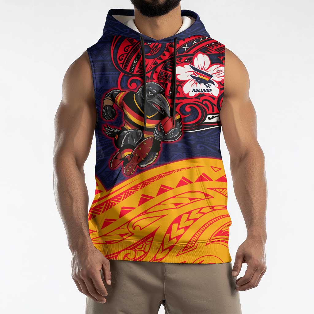 Adelaide Crow Mascot Sleeveless Hoodie Polynesian Tribal Pattern Bold Island Style