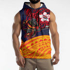 Adelaide Crow Mascot Sleeveless Hoodie Polynesian Tribal Pattern Bold Island Style