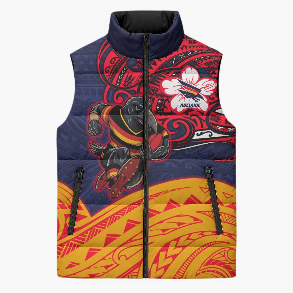 Adelaide Crow Mascot Sleeveless Puffer Jacket Polynesian Tribal Pattern Bold Island Style