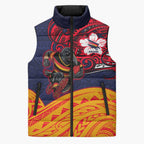 Adelaide Crow Mascot Sleeveless Puffer Jacket Polynesian Tribal Pattern Bold Island Style