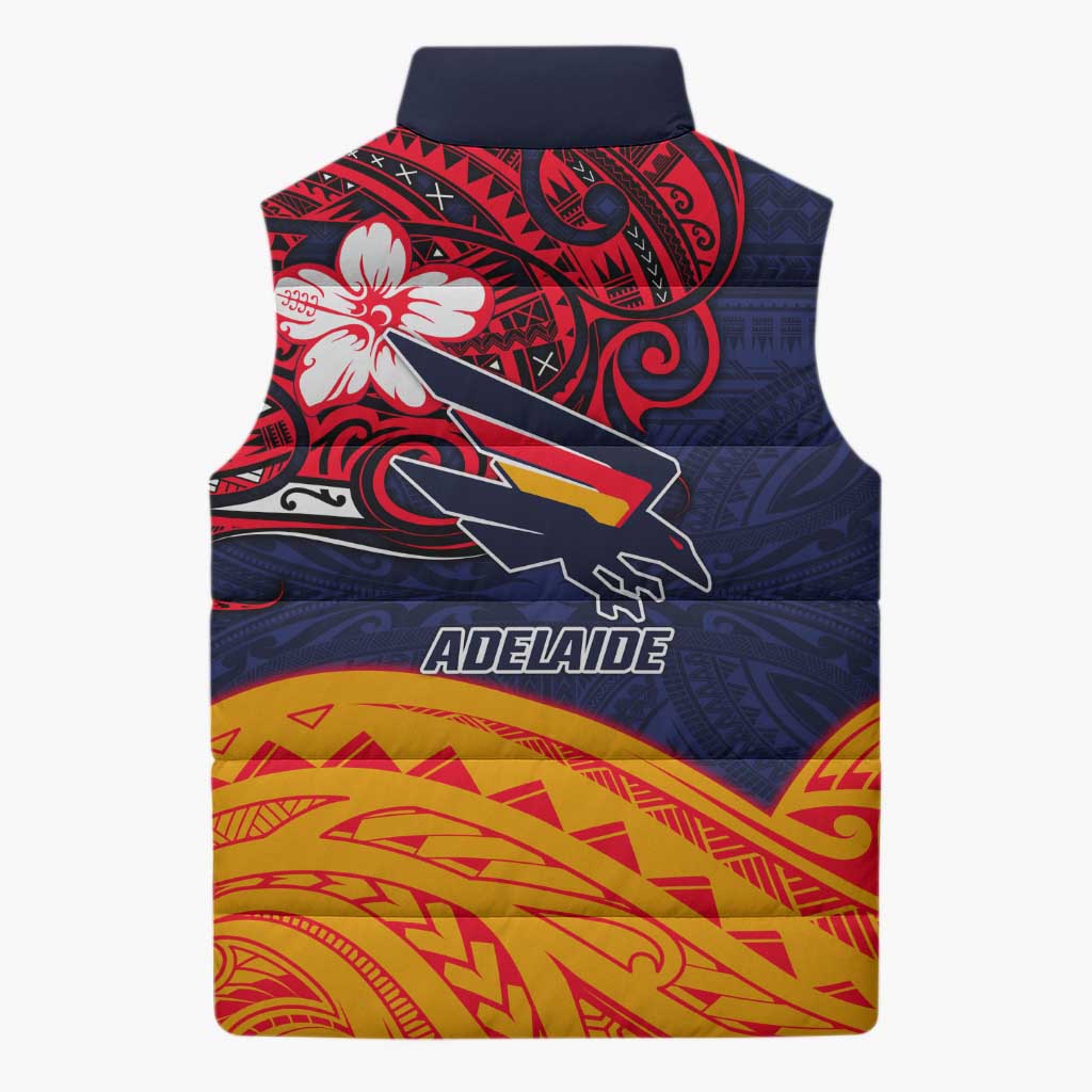 Adelaide Crow Mascot Sleeveless Puffer Jacket Polynesian Tribal Pattern Bold Island Style
