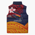 Adelaide Crow Mascot Sleeveless Puffer Jacket Polynesian Tribal Pattern Bold Island Style