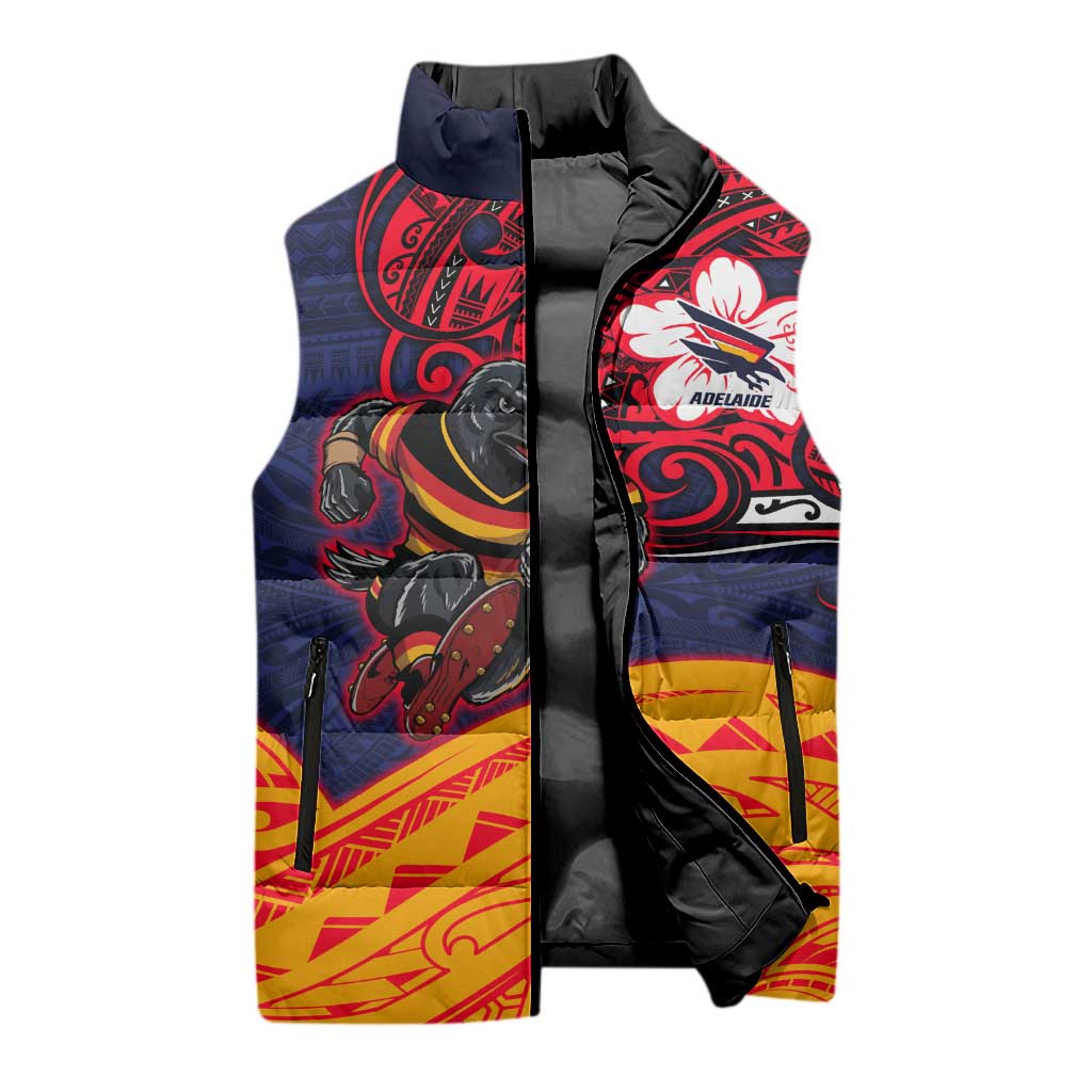 Adelaide Crow Mascot Sleeveless Puffer Jacket Polynesian Tribal Pattern Bold Island Style