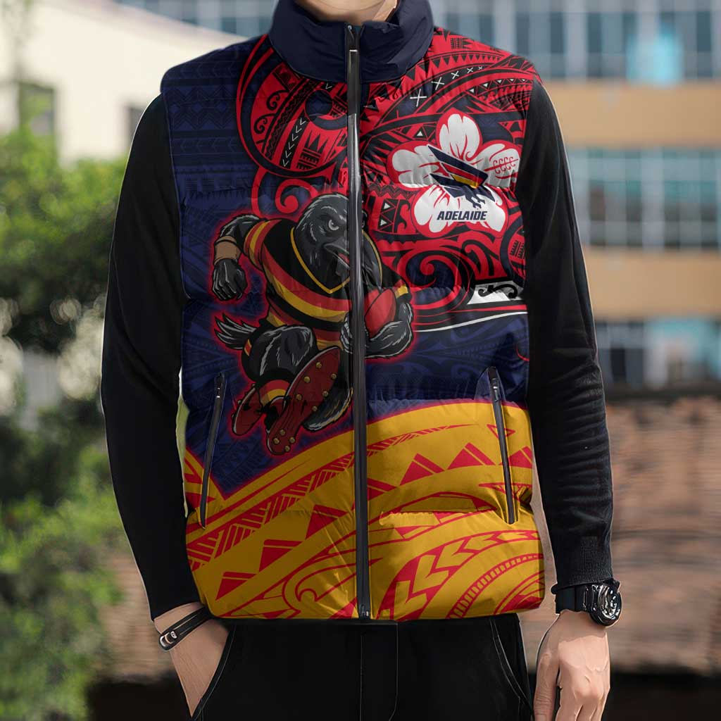 Adelaide Crow Mascot Sleeveless Puffer Jacket Polynesian Tribal Pattern Bold Island Style